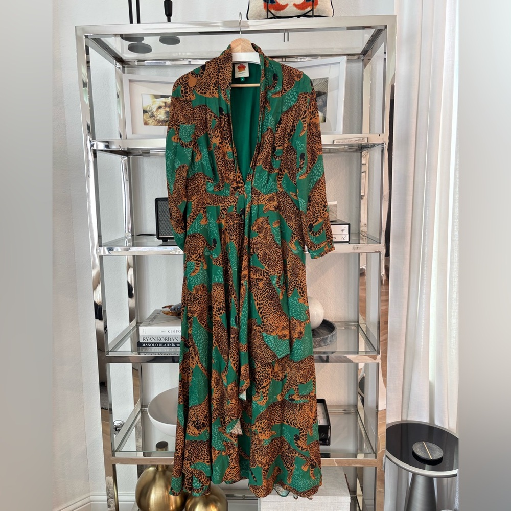 Farm Rio Artsy Leopards V-Neck Maxi Dress Medium - Picture 4 of 7